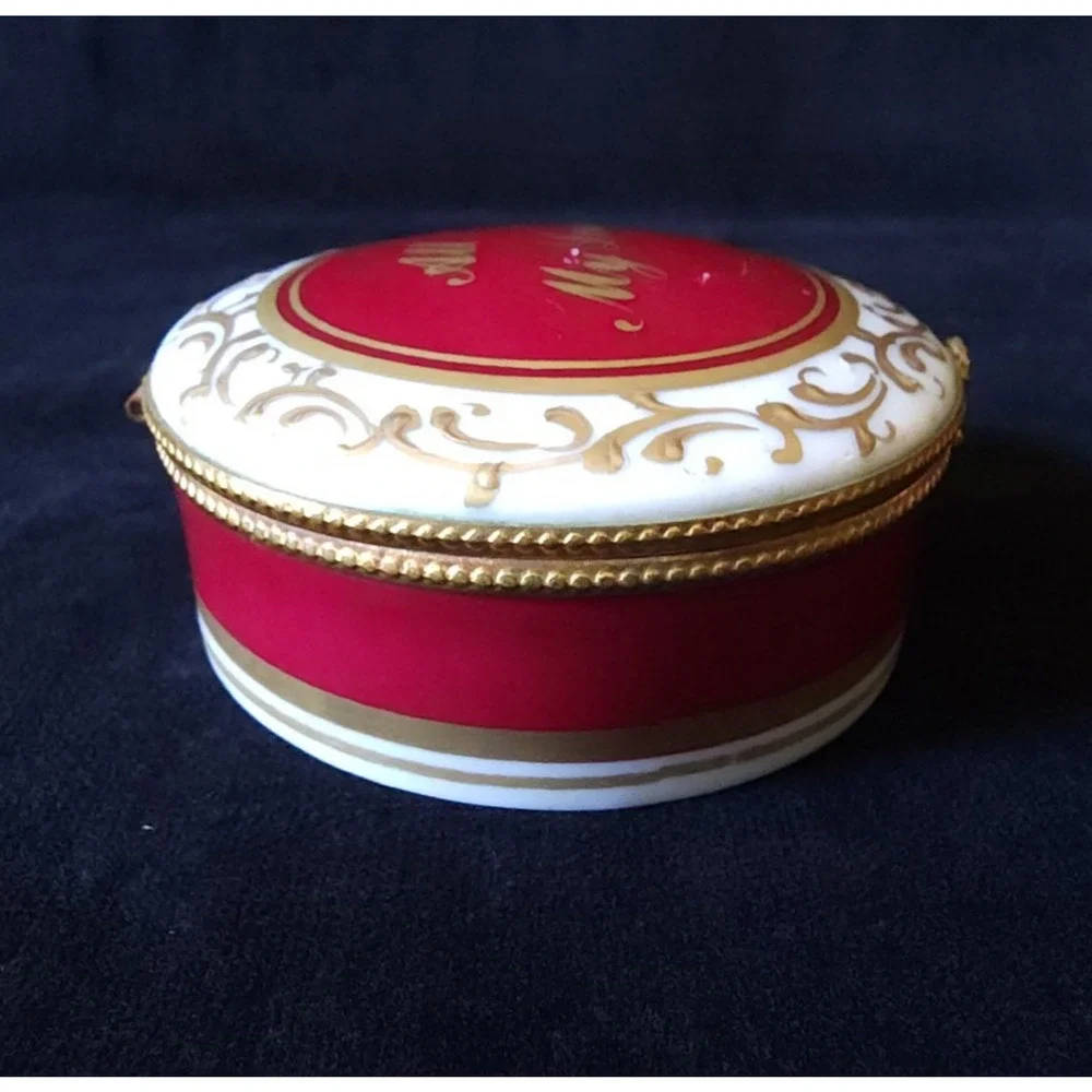 Vintage Limoges France Porcelain All My Love Dubarry Round Red Trinket Box Rare